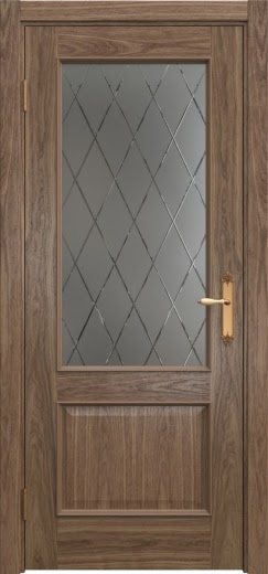 Межкомнатная дверь SK011 (шпон американский орех, матовое стекло с гравировкой)