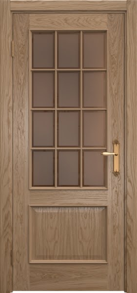 Межкомнатная дверь SK011 (шпон дуб светлый / стекло бронзовое рамка)