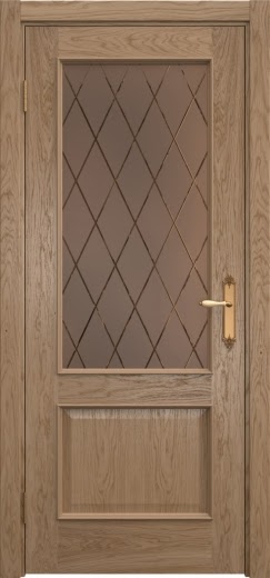 Межкомнатная дверь SK011 (шпон дуб светлый, стекло бронзовое с гравировкой)