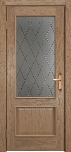 Межкомнатная дверь SK011 (шпон дуб светлый, матовое стекло с гравировкой)