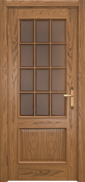 Межкомнатная дверь SK011 (шпон дуб античный с патиной / стекло бронзовое рамка)