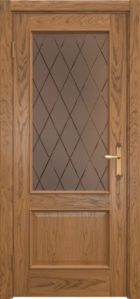 Межкомнатная дверь SK011 (шпон дуб античный с патиной, стекло бронзовое с гравировкой)