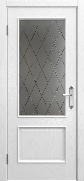 Межкомнатная дверь SK011 (шпон ясень белый, матовое стекло с гравировкой)
