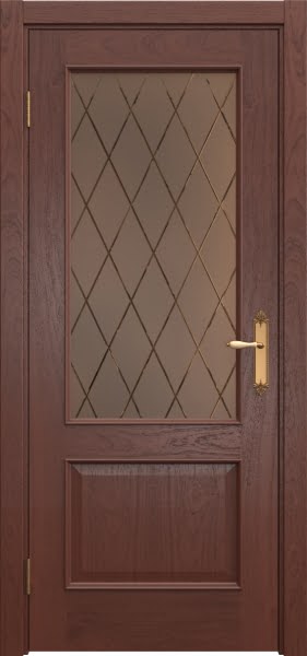 Межкомнатная дверь SK011 (шпон красное дерево, стекло бронзовое с гравировкой)