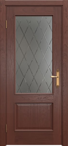 Межкомнатная дверь SK011 (шпон красное дерево, матовое стекло с гравировкой)