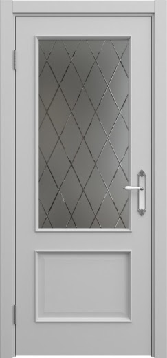 Межкомнатная дверь SK011 (эмаль серая, матовое стекло с гравировкой)