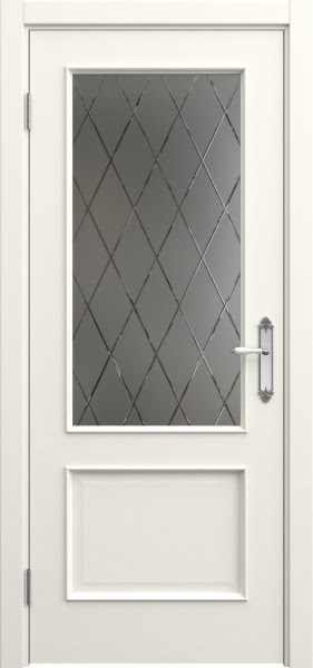 Межкомнатная дверь SK011 (эмаль слоновая кость, матовое стекло с гравировкой)