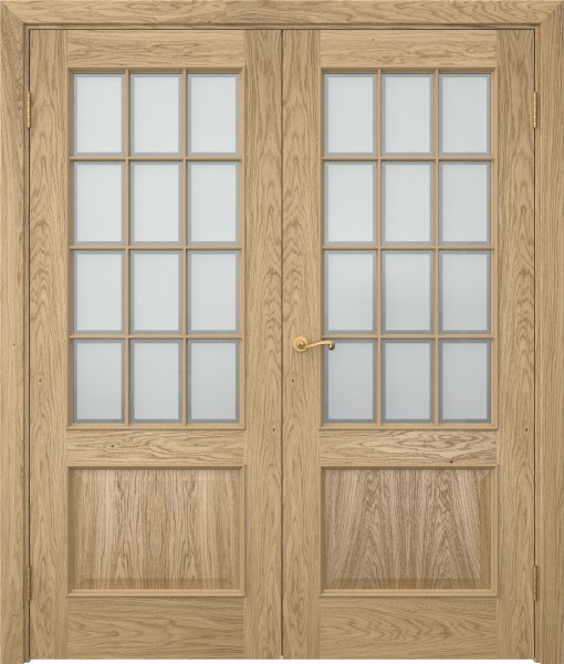 Распашная двустворчатая дверь SK011 (шпон натурального дуба, сатинат рамка)