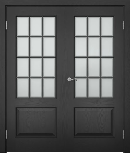Распашная двустворчатая дверь SK011 (шпон ясень черный, сатинат рамка)