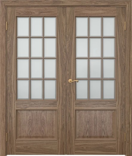 Распашная двустворчатая дверь SK011 (шпон американский орех, сатинат рамка)