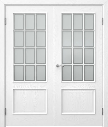 Распашная двустворчатая дверь SK011 (шпон ясень белый, сатинат рамка)