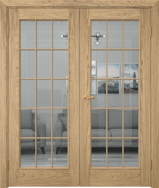 Распашная двустворчатая дверь SK005 (шпон натурального дуба, стекло прозрачное)