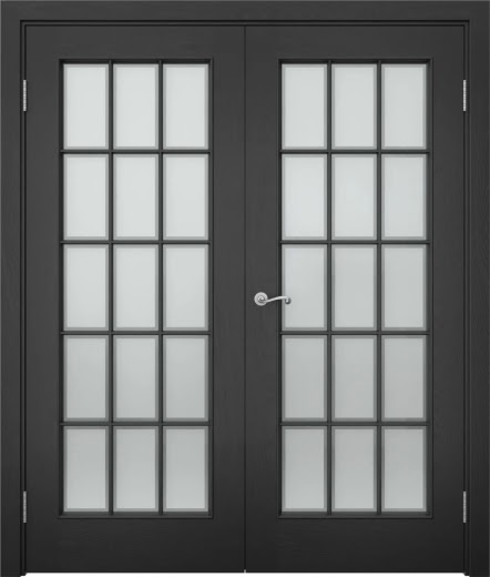 Распашная двустворчатая дверь SK005 (шпон ясень черный, сатинат рамка)