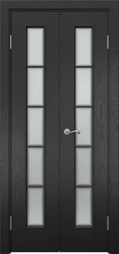 Распашная двустворчатая дверь SK005 (шпон ясень черный, сатинат рамка, 40 см)