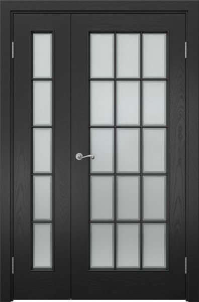 Распашная полуторная дверь SK005 (шпон ясень черный, сатинат рамка)