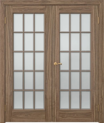 Распашная двустворчатая дверь SK005 (шпон американский орех, сатинат рамка)