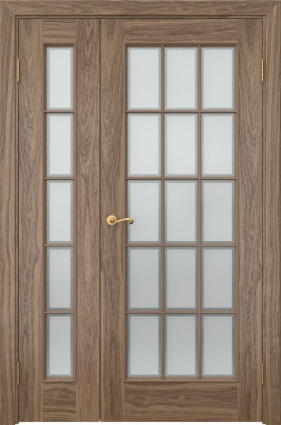 Распашная полуторная дверь SK005 (шпон американский орех, сатинат рамка)