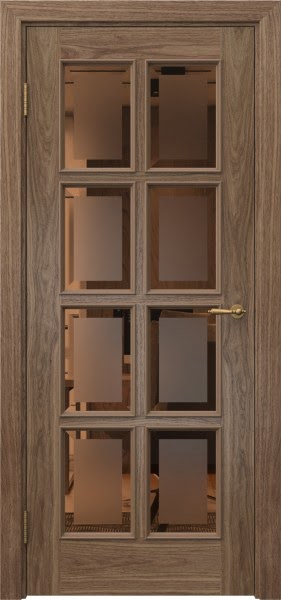 Межкомнатная дверь SK016 (шпон американский орех, стекло бронзовое с фацетом)