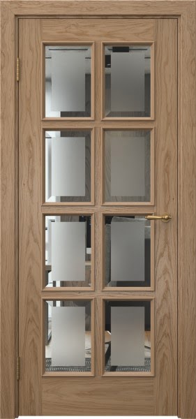 Межкомнатная дверь SK016 (шпон дуб светлый, стекло с фацетом)