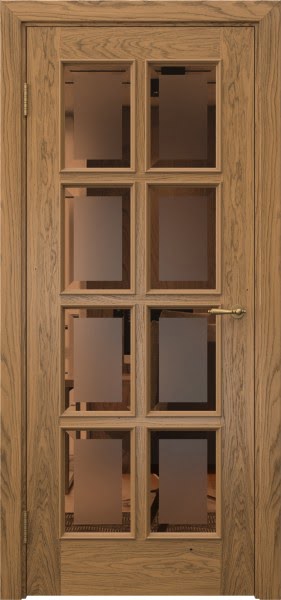 Межкомнатная дверь SK016 (шпон дуб античный с патиной, стекло бронзовое с фацетом)