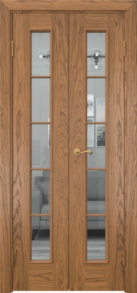 Распашная двустворчатая дверь SK005 (шпон «дуб античный с патиной», стекло прозрачное, 40 см)