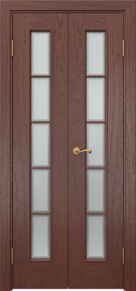 Распашная двустворчатая дверь SK005 (шпон красное дерево, сатинат рамка, 40 см)