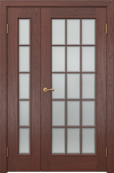 Распашная полуторная дверь SK005 (шпон красное дерево, сатинат рамка)
