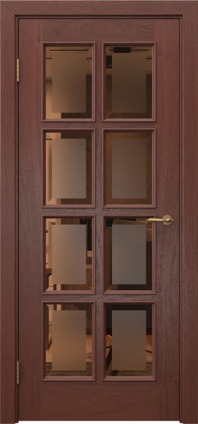 Межкомнатная дверь SK016 (шпон красное дерево, стекло бронзовое с фацетом)