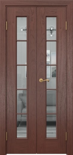 Распашная двустворчатая дверь SK005 (шпон красное дерево, стекло прозрачное, 40 см)