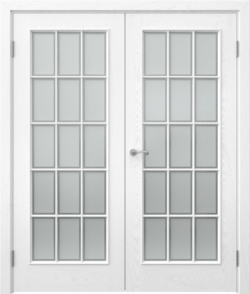 Распашная двустворчатая дверь SK005 (шпон ясень белый, сатинат рамка)