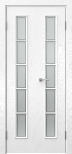 Распашная двустворчатая дверь SK005 (шпон ясень белый, сатинат рамка, 40 см)