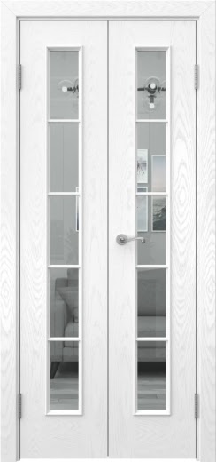 Распашная двустворчатая дверь SK005 (шпон ясень белый, стекло прозрачное, 40 см)