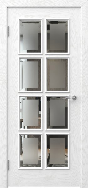 Межкомнатная дверь SK016 (шпон ясень белый, стекло с фацетом)
