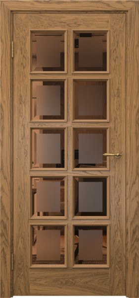 Межкомнатная дверь SK017 (шпон дуб античный с патиной, стекло бронзовое с фацетом)