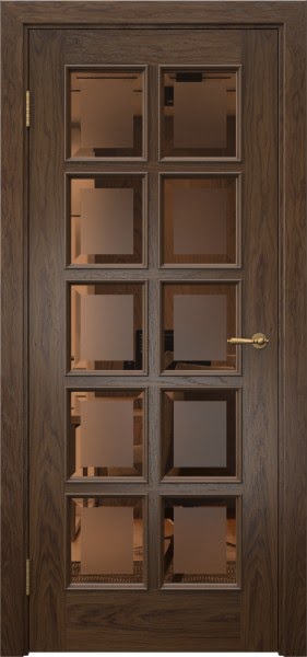 Межкомнатная дверь SK017 (шпон мореный дуб, стекло бронзовое с фацетом)