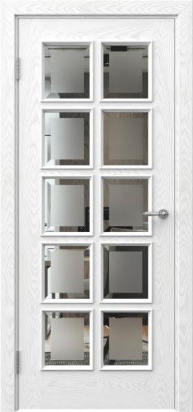 Межкомнатная дверь SK017 (шпон ясень белый, стекло с фацетом)