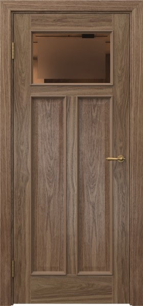 Межкомнатная дверь SL001 (шпон американский орех, стекло бронзовое с фацетом)