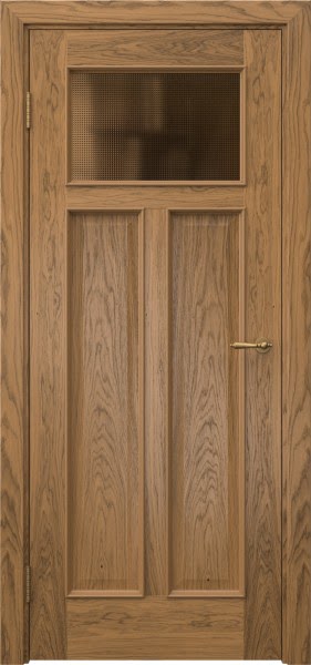 Межкомнатная дверь SL001 (шпон дуб античный с патиной, стекло бронзовое кризет)