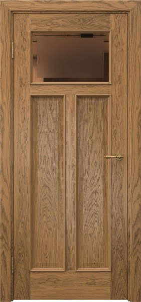 Межкомнатная дверь SL001 (шпон дуб античный с патиной, стекло бронзовое с фацетом)