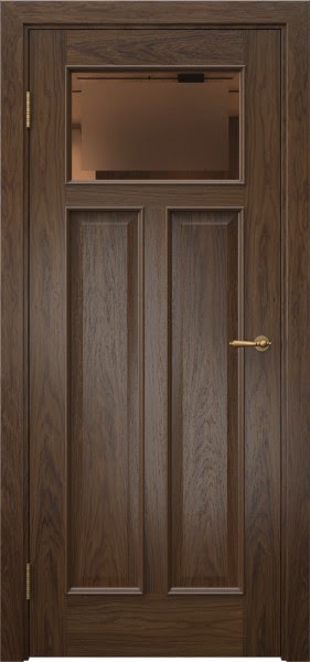 Межкомнатная дверь SL001 (шпон мореный дуб, стекло бронзовое с фацетом)