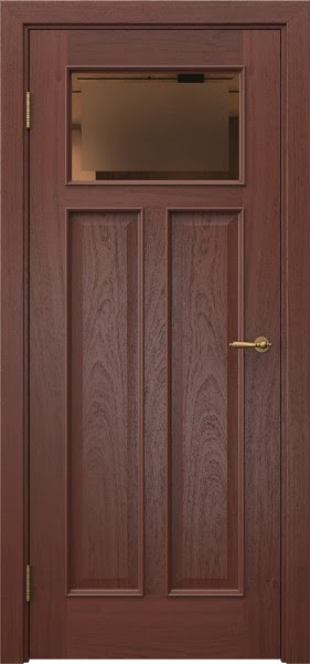 Межкомнатная дверь SL001 (шпон красное дерево, стекло бронзовое с фацетом)
