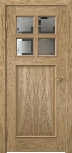 Межкомнатная дверь SL004 (натуральный шпон дуба, стекло с фацетом)