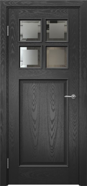 Межкомнатная дверь SL004 (шпон ясень черный, стекло с фацетом)