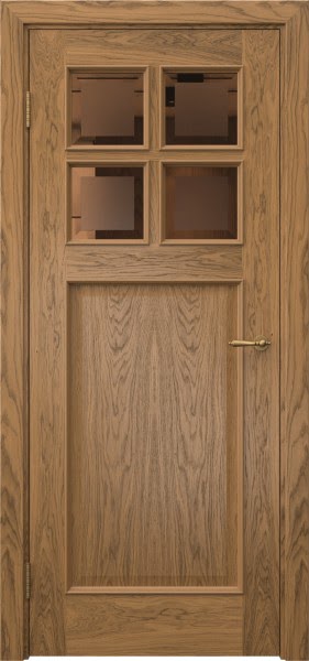 Межкомнатная дверь SL004 (шпон дуб античный с патиной, стекло бронзовое с фацетом)