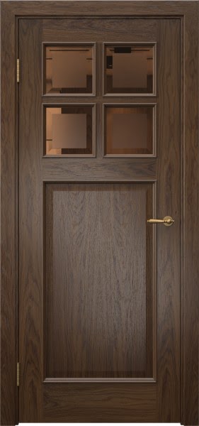 Межкомнатная дверь SL004 (шпон мореный дуб, стекло бронзовое с фацетом)
