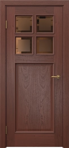 Межкомнатная дверь SL004 (шпон красное дерево, стекло бронзовое с фацетом)
