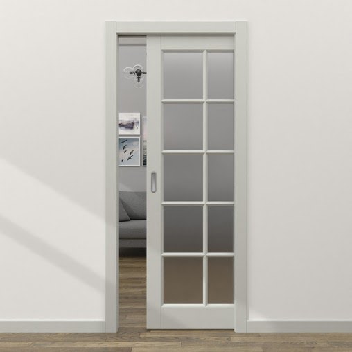 Одностворчатая дверь-пенал ZK010 (эмаль светло-серая, матовое стекло)