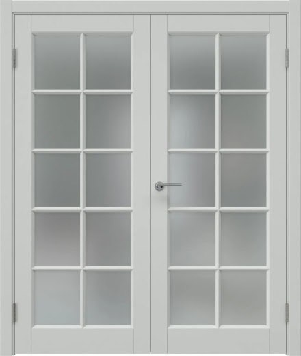 Распашная двустворчатая дверь ZK010 (эмаль светло-серая, матовое стекло)