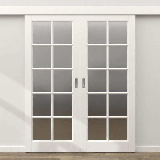 Двустворчатая раздвижная дверь ZK010 (эмаль белая, матовое стекло)