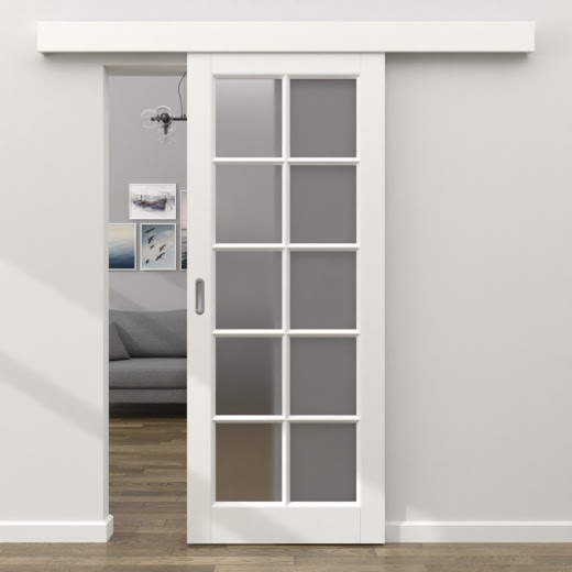 Раздвижная одностворчатая дверь ZK010 (эмаль белая, матовое стекло)